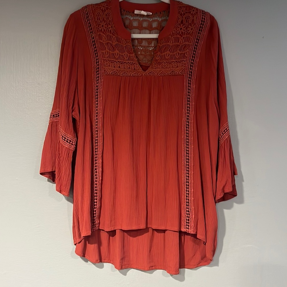 Westport Lace Trim Bell 3/4 Sleeve Blouse